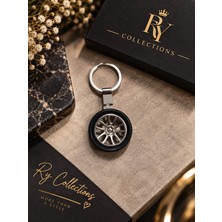 Ry Collections Metal Jant Tasarımlı Araç Anahtarlık-Siyah Gümüş Oto Anahtarlık