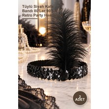 Yenilig 2 Adet Charleston Saç Bandı – Tüylü Siyah Kafa Bandı 80'ler 90'lar Retro Party Headband