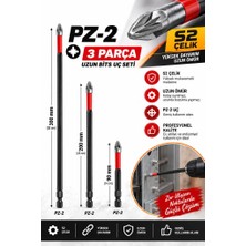 Depomega 3 Parça Pz2 Uzun Bits Uç Seti 30-20-9 cm S2 Çelik Matkap Vidalama Ucu