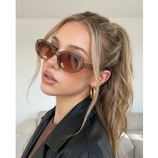 Funeyes Leon Kül Kahve Cat Eye Retro Popüler Güneş Gözlüğü Oval Trend