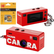 Ausek Kırmızı Retro Tasarım Mini Dijital Kamera - Taşınabilir Thumb Anahtar Kamera + 16GB Kart Nostaljik Görünüm Fotoğraf ve Video Kayıt Cihazı
