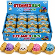 Çin Mantısı Büyük Boy Steamed Bun Squishy Simli Sıkılabilir 12'li Set