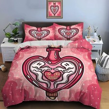 King Size Nevresim Takımı Kırmızı Aşk Şişesi Fermuarlı Nevresim Takımı Aldults Çocuklar Için Yatak Seti Yumuşak Hipoalerjenik Mikrofiber Yorgan Kılıfı