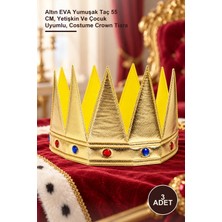 Yenilig 3 Adet Kraliyet Tacı – Altın Eva Yumuşak Taç 55 Cm, Yetişkin ve Çocuk Uyumlu, Costume Crown Tiara