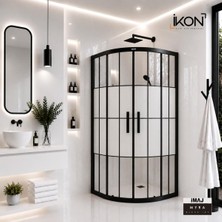 ikon Enzo Oval | Mat Siyah Karolaj Orta Buzlu Duş Kabini H:190