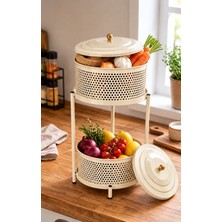 Metes Kitchen Tekerleksiz Açılabilen 2 Katlı Çok Amaçlı Metal Raf Mutfak, Balkon, Kiler Krem