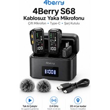4Berry S68 Kablosuz Yaka Mikrofonu – Çift Mikrofonlu Type-C, Şarj Kutulu 2.4 Ghz Lavalier Mikrofon