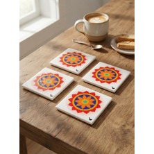 Color Craft Seramik Bardak Altlığı | 4'lü El Yapımı Bardak Altı Seti | Çay Kahve Sunum