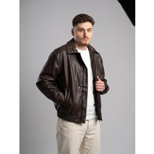 Felvino Erkek Oversize Deri Mont Gömlek Yaka Bomber Ceket