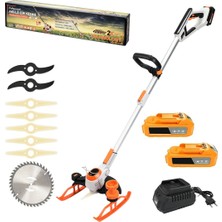 Prohummer PH267 Profesyonel Çift Akülü Kızaklı Ot, Dal, Çim, Çalı, Biçme Tırpan Makinesi (Turuncu) 88VF
