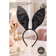 Yenilig 2 Adet Saten Kaplama Tavşan Kulak Taç – Şekil Verilebilir Siyah Headband, Ayarlanabilir Tasarım, 35X11 Cm, Bunny Ears