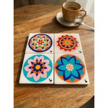 Color Craft Seramik Bardak Altlığı | 4'lü El Yapımı Bardak Altı Seti | Çay Kahve Sunum