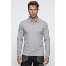 Relaxia Polo Yaka Uzun Kollu T-Shirt Erkek Gri Melanj