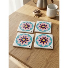 Color Craft Seramik Bardak Altlığı | 4'lü El Yapımı Bardak Altı Seti | Çay Kahve Sunum