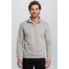 Relaxia Erkek Sweatshirt Yakası Fermuarlı Gri Melanj
