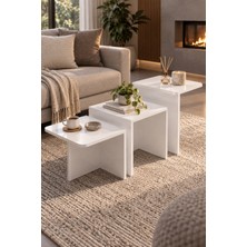 Sulora Home Sulorahome Orta Sehpa Zigon Sehpa 3'lü Yan Sehpa Modern Salon Sehpası Kare Orta Sehpa Liva 9259 Beyaz