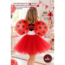 Yenilig 3 Adet Uğur Böceği Ateş Böceği Kostüm Seti – Tütü Etek Kanat Taç Asa, Kırmızı ve Siyah Renkli Çocuk Kostümü Party Costume Kids Costume