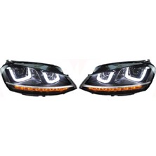 Volkswagen Golf 7 Ön Far Set (Çıft U LED Kayar Sinyal) 2013 Sonrası Uyumlu