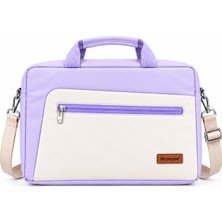 Microcase 9-14 Inç Laptop Tablet MacBook Taşıma Çantası Darbe Korumalı Omuz Askılı Çok Bölmeli Krem Lila AL5694