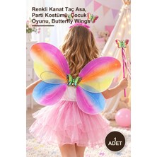 Yenilig 1 Adet Çocuk Kelebek Kanat Kostüm Seti – Renkli Kanat Taç Asa, Parti Kostümü, Çocuk Oyunu, Butterfly Wings