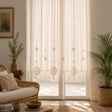 Ödel Buldan Buldan Keteni Naturel Dantel Aplikli, Püsküllü Mutfak, Yatak Odası ve Salon Perdesi