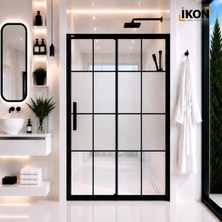 ikon Enzo 1 Sabit 1 Sürgü | Mat Siyah Karolaj Orta Buzlu Duş Kabini H:190