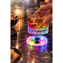Yenilig 1 Adet Işıklı Bardak Altı Aparatı – Yapışkanlı LED 3 Mod, 6 cm Çap, Şeffaf Tabak ve Şişe Uyumlu, Drink Coaster LED Coaster