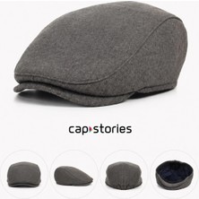 Capstories Erkek Gri Yün Kumaş Kasket – Sonbahar Kış Klasik Model Standart Beden Şapka (M-L Uyumludur)