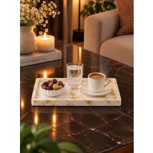 Betonmall Mermer Desenli Dekoratif Servis Tepsisi Çay Kahve Sunum Kahvaltı Tepsisi 10X25 cm