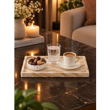 Betonmall Mermer Desenli Dekoratif Servis Tepsisi Çay Kahve Sunum Kahvaltı Tepsisi 10X25 cm
