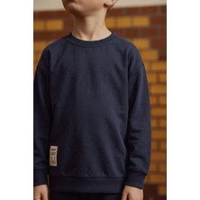 Cigit Etiket Detaylı İnce Mevsimlik Sweatshirt 2-10 Yaş Lacivert