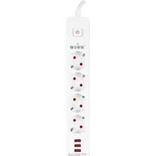 Vira S-Lınk SPG403U, 4 Soket, Akım Korumalı Priz, 3xusb 5V 2.4A, 1.5mt %100 Bakır 1.5mm Kablo, 750 Joule (Beyaz)