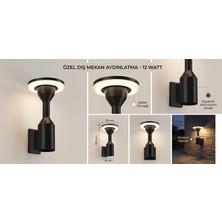 Avizen Lighting Project Siyah Alüminyum Gövde Dış Mekan Duvar Apliği 12W 3000K Günışığı Modern Bahçe Balkon Teras Aydınlatması