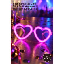 Yenilig 3 Adet Glow Kalpli Fosforlu Gözlük – Neon Renkli Set, Glow Stick Parti Aksesuarı, Fluoresan Kalp Gözlük
