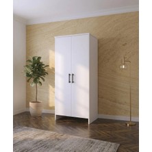 Serçe Design 2 Kapaklı 6 Raflı Beyaz Boy Dolap - Gardırop - Çok Amaçlı Dolap 182cmX80cmX40cm