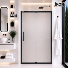 ikon Enzo 1 Sabit 1 Sürgü | Mat Siyah Buzlu 04 Duş Kabini H:190