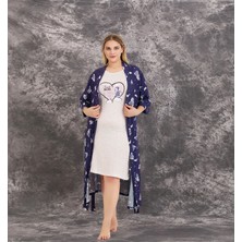 Aria's Closet Arias Closet Büyük Beden Sweet Dreams Yazılı Desenli 2'li Viskon Gecelik Sabahlık Takımı
