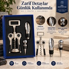 İki Yedi Konsept Della Tirbuşon Şarap Açacağı Seti 3'lü Şişe Tıpası Damlatmaz Dökme Ucu Özel Kutusunda Mutfak Hediye