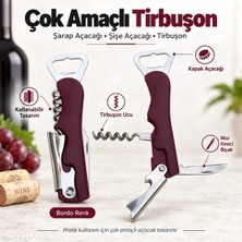 İki Yedi Konsept Monza Çok Amaçlı Bordo Tirbuşon Şarap Açacağı Gazoz Kapak Açacak Bıçaklı Katlanır Garson Tirbuşon