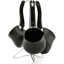 Futax 4pcs 230-280-380ML Granit - Çelik Cezve Renkli Metal Standlı (5690)