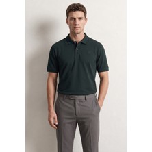 D'S Damat Ds Damat Regular Fit Zümrüt Yeşili %100 Pamuklu Uzun Ömürlü Kıvrılmaz Polo Yaka Nakışlı T-Shirt