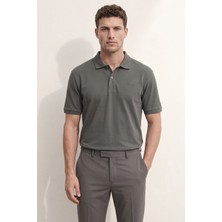 D'S Damat Ds Damat Regular Fit Füme %100 Pamuklu Uzun Ömürlü Kıvrılmaz Polo Yaka Nakışlı T-Shirt