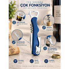 İki Yedi Konsept Monza Çok Fonksiyonlu Mavi Tirbuşon Şarap Açacağı Şişe Açacak Folyo Bıçağı Katlanabilir Cep Tipi