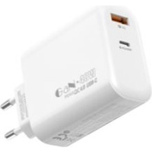 Belirtilmemiş S-Link SL-EC68 45W Gan Pd 30W - Qc 18W Type Type Usb-C +Usb A Hızlı Beyaz Ev-Notebook Şarj Adaptör