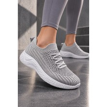 Tonny Black Kadın Açık Gri Rahat Kalıp Triko Bağcıklı Sneaker