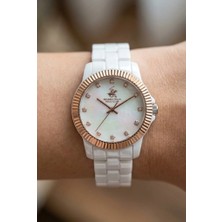 Beverly Hills Polo Club Beyaz Seramik Kadın Kol Saati | 36 mm Sedef Kadran