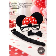 Yenilig 3 Adet Minnie Mouse Kostüm Aksesuar Seti – Gözlük, Papyon ve Kuyruk Tasarımlı Parti Aksesuarı, Glasses Bow Tail Set
