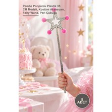 Yenilig 5 Adet Yıldız Peri Asası – Pembe Ponponlu Plastik 35 cm Modeli, Kostüm Aksesuarı, Fairy Wand, Peri Çubuğu