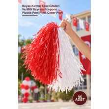 Yenilig 96 Adet Ponponlar – Beyaz-Kırmızı Okul Gösteri ve Milli Bayram Ponponu, Plastik Pom Pom, Cheer Pom