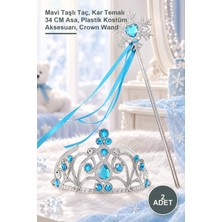Yenilig 2 Adet Elsa Çocuk Taç ve Asa Seti – Mavi Taşlı Taç, Kar Temalı 34 cm Asa, Plastik Kostüm Aksesuarı, Crown Wand